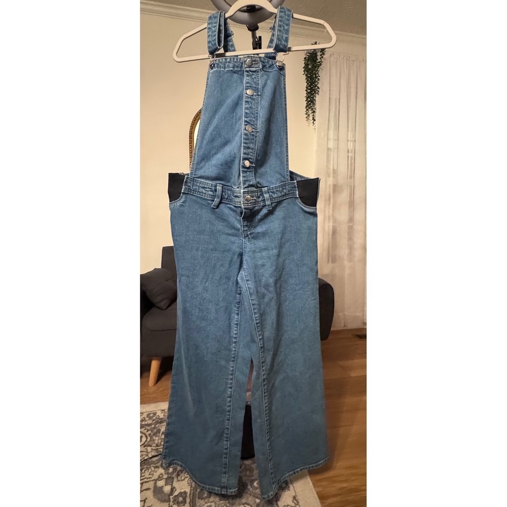 Isabel Maternity Wide Leg Denim Overalls Blue Size 4 Above Ankle